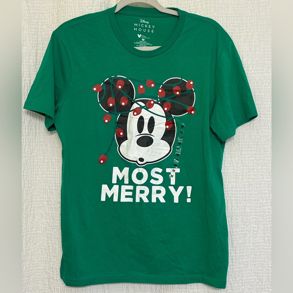 Disney NWT Women’s Green Mickey Mouse Most Merry Tee Size Medium